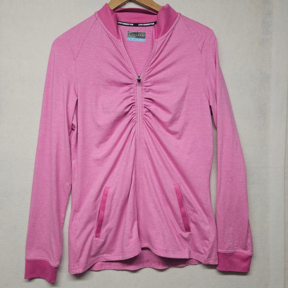 PGA Tour Bubblegum Pink Ruche Front Full Zip Athletic Jacket